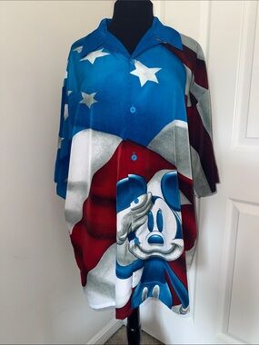 Patriotic Mickey Mouse Button-Up Shirt - Blue Red White Stars